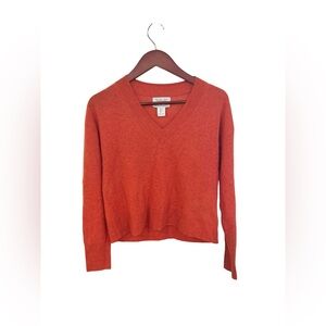 Rachel Zoe 2-Ply Cashmere Knit Pullover Sweater S/P Orange V-neck Long sleeves